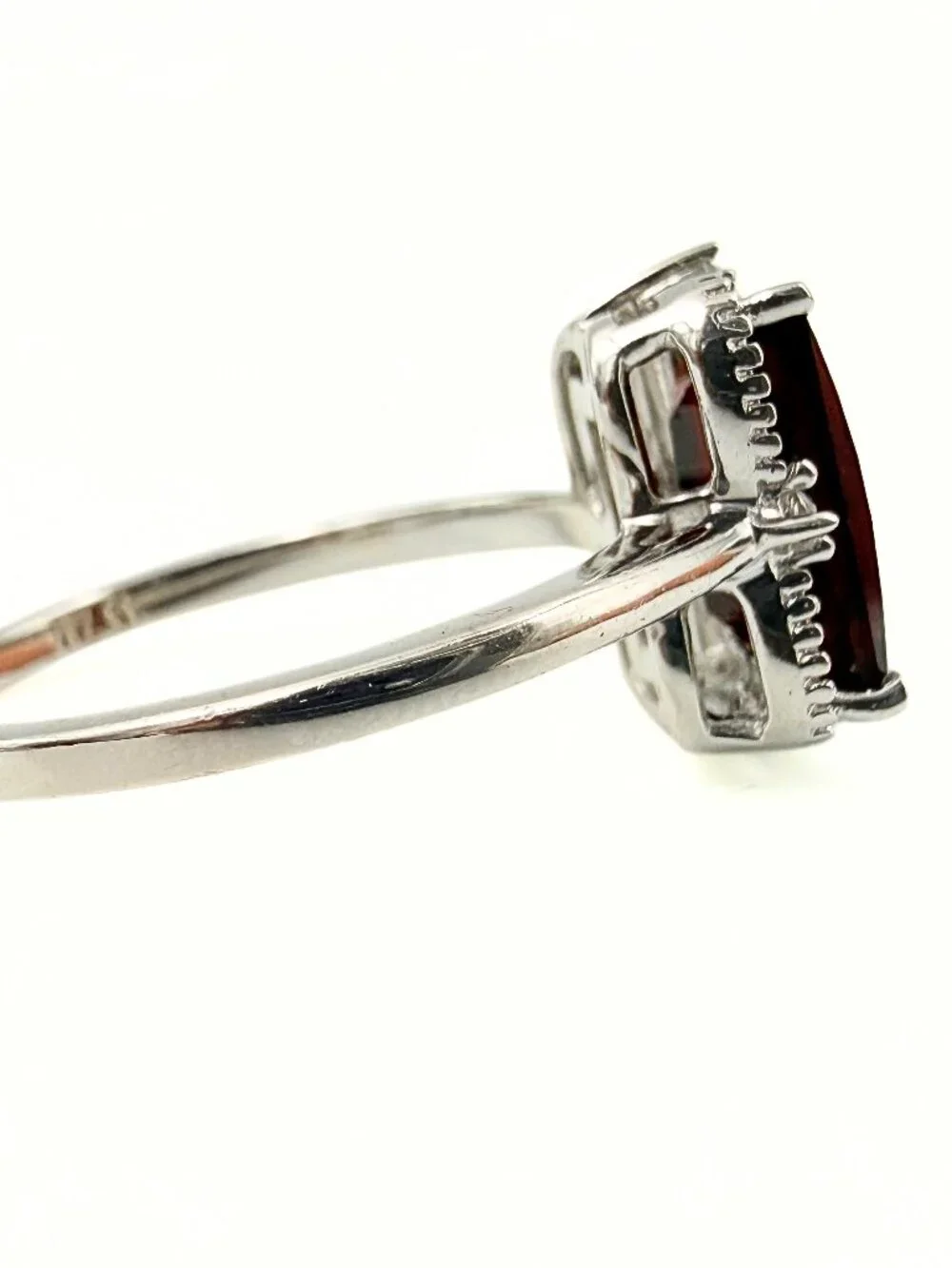 Edwardian Revival Marked Sterling Silver Rectangle Red Garnet Ring Sz7.75